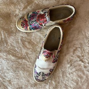 Satin Embroidered VANS - Cream & Floral - Slip On